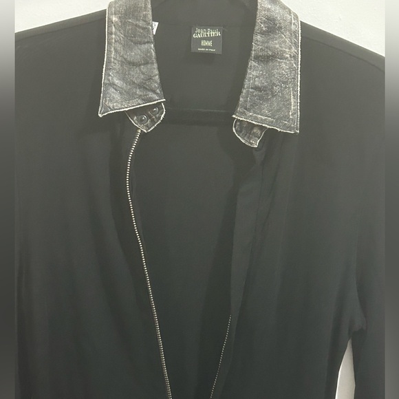 JEAN PAUL GAULTIER HOMME Sheer Black Slim Shirt Zipper Leather Collar/Cuffs S - Picture 12 of 13